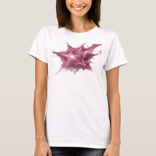 鮮やかなピンクの抽象的な星のファションプリント Tシャツ (正面)