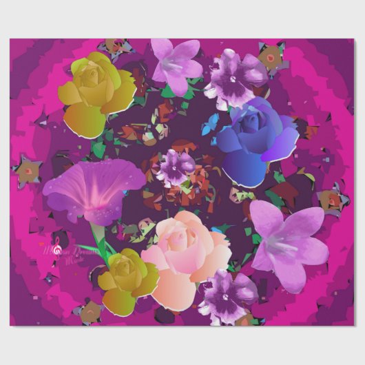 鮮やかなピンクの抽象芸術の花の包装紙 ラッピングペーパー (フラット)