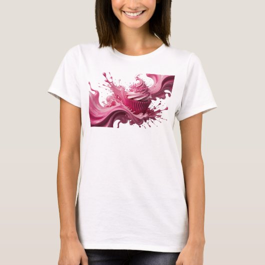 鮮やかなピンクの抽象芸術デザイン Tシャツ (正面)