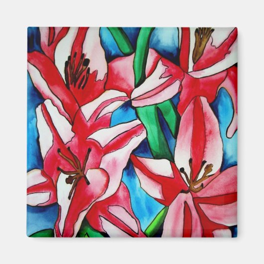 鮮やかなピンクの日ゆり花のアートマグネット マグネット (正面)