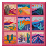 鮮やかなピンクの枠の砂漠アートグリッドカラフル- ポスター (正面)