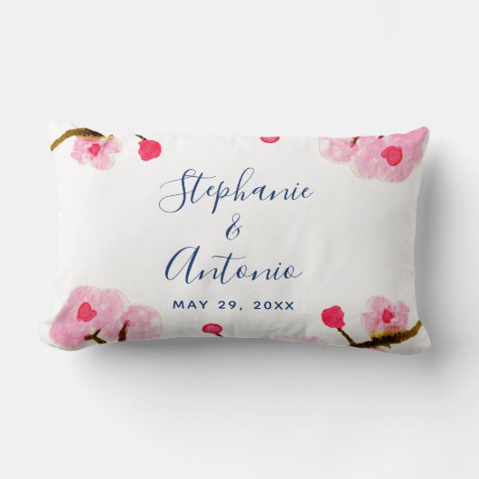 鮮やかなピンクの桜 ランバークッション (正面)
