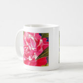 鮮やかなピンクの椿の水彩画の花 コーヒーマグカップ (正面左)