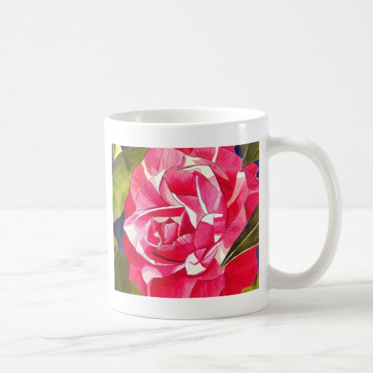 鮮やかなピンクの椿の水彩画の花 コーヒーマグカップ (右)