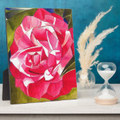 鮮やかなピンクの椿の水彩画アート花 フォトプラーク (側面)