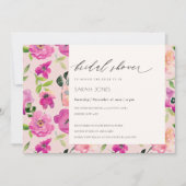鮮やかなピンクの楽しい水彩花の花嫁のシャワー 招待状 (正面)