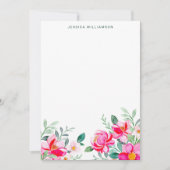 鮮やかなピンクの水彩花のブライダルシャワーカスタム サンキューカード (正面)