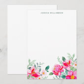 鮮やかなピンクの水彩花のブライダルシャワーカスタム サンキューカード (正面/裏面)