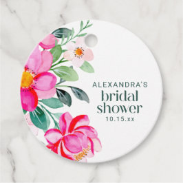 鮮やかなピンクの水彩花イラストのカスタム結婚前お祝い フェイバータグ