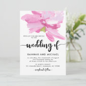 鮮やかなピンクの水彩花柄の結婚式招待状 招待状 (スタンド正面)