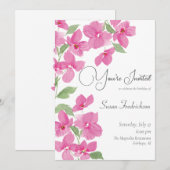 鮮やかなピンクの水彩花模様 招待状 (正面/裏面)