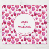 鮮やかなピンクの水彩花花 ビールラベル (シングルラベル)