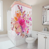 鮮やかなピンクの水彩花 シャワーカーテン (インサイチュ)