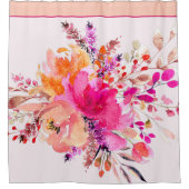 鮮やかなピンクの水彩花 シャワーカーテン (正面)