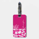 鮮やかなピンクの熱帯ハイビスカス ラゲッジタグ (裏面縦)