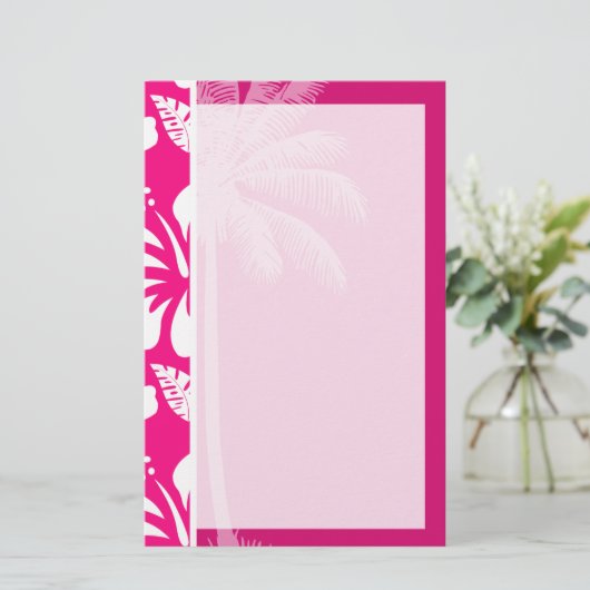 鮮やかなピンクの熱帯ハイビスカス 便箋 (スタンド正面)