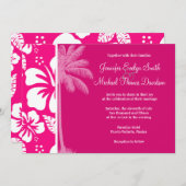 鮮やかなピンクの熱帯ハイビスカス 招待状 (正面/裏面)