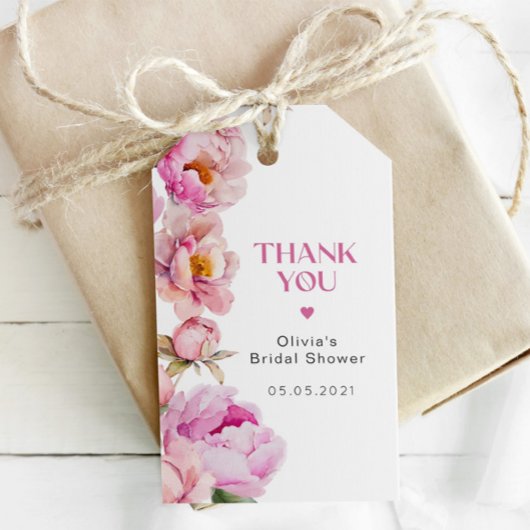 鮮やかなピンクの牡丹ブライダルシャワー感謝していユー ギフトタグ