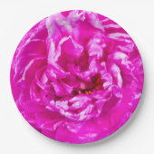 鮮やかなピンクの牡丹プレート、9インチラウンド紙 ペーパープレート (正面)
