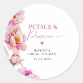 鮮やかなピンクの牡丹花びらとプロセッコブライダル ラウンドシール (正面)