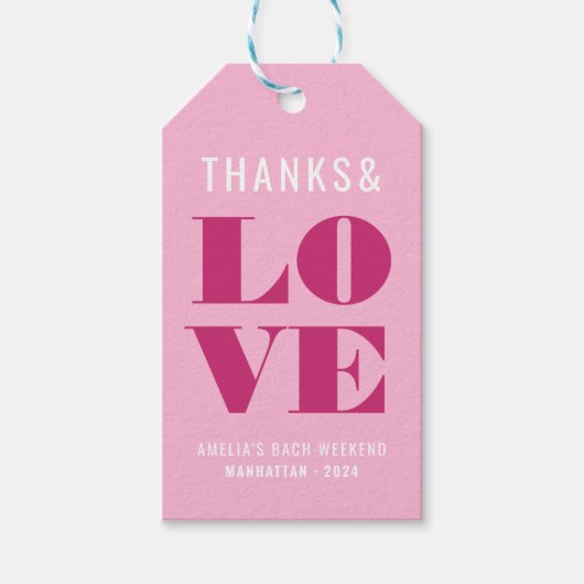 鮮やかなピンクの独身最後の週末 ギフトタグ (正面)