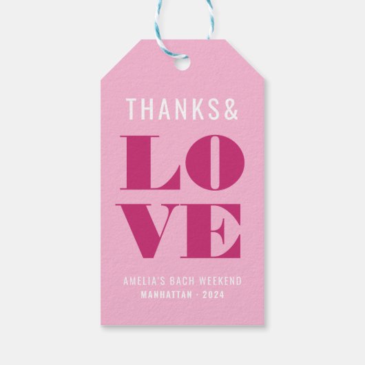 鮮やかなピンクの独身最後の週末 ギフトタグ (裏面)