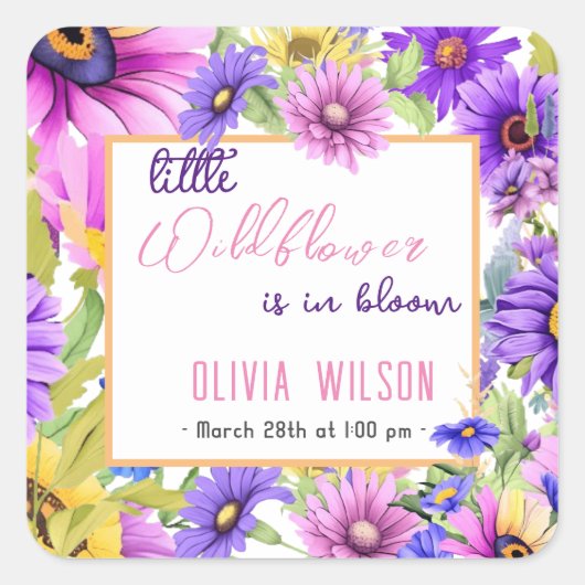 鮮やかなピンクの紫色の野生の花が開花#2 スクエアシール (正面)