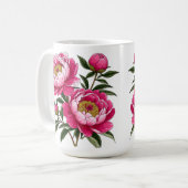 鮮やかなピンクの芍薬のフラワーアート コーヒーマグカップ (正面左)