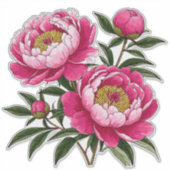 鮮やかなピンクの芍薬のフラワーアート シール (正面)