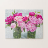 鮮やかなピンクの芍薬の油絵効果 ジグソーパズル (横)