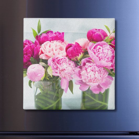 鮮やかなピンクの芍薬の油絵効果 マグネット