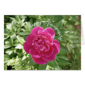 鮮やかなピンクの芍薬の花のアニバーサリーカード (正面横)