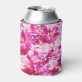 鮮やかなピンクの芍薬の花柄カバー 缶クーラー (缶正面)