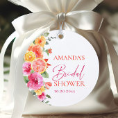 鮮やかなピンクの花と柑橘のスライスの結婚前お披露目 フェイバータグ