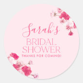 鮮やかなピンクの花のウェディングシャワーフェルトタグシール ラウンドシール (正面)