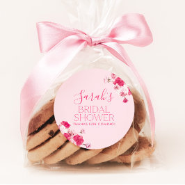 鮮やかなピンクの花のウェディングシャワーフェルトタグシール ラウンドシール