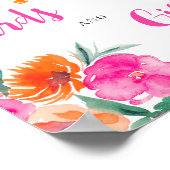 鮮やかなピンクの花のスクリプトで飾られたウェディングシャワーの看板 ポスター (角)