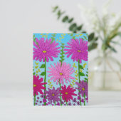 鮮やかなピンクの花のスケッチオンブルー ポストカード (スタンド正面)