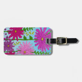 鮮やかなピンクの花のスケッチオンブルー ラゲッジタグ (正面横)