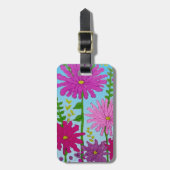 鮮やかなピンクの花のスケッチオンブルー ラゲッジタグ (正面縦)