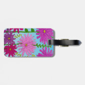 鮮やかなピンクの花のスケッチオンブルー ラゲッジタグ (裏面横)