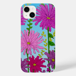 鮮やかなピンクの花のスケッチオンブルー Case-Mate iPhone 14 PLUSケース