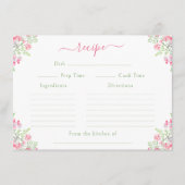 鮮やかなピンクの花のブライダルシャワー レシピ カード (正面)