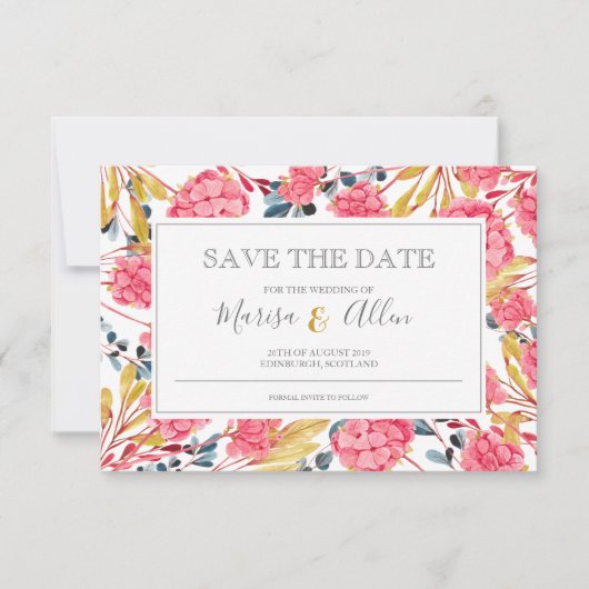 鮮やかなピンクの花の模様 セーブザデート (正面)