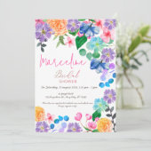 **鮮やかなピンクの花の水彩画のウェディングドレス** 招待状 (スタンド正面)