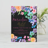 鮮やかなピンクの花の水彩画のブライダル 招待状 (スタンド正面)