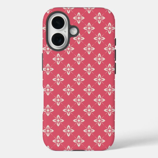 鮮やかなピンクの花柄と幾何学模様の花 Case-Mate iPhoneケース (裏面)