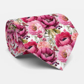 鮮やかなピンクの花柄の水彩ネクタイ ネクタイ (ロール)