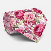 鮮やかなピンクの花柄の水彩ネクタイ ネクタイ (ロール)