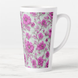 鮮やかなピンクの花柄 マゼンタフラワー カフェラテマグ